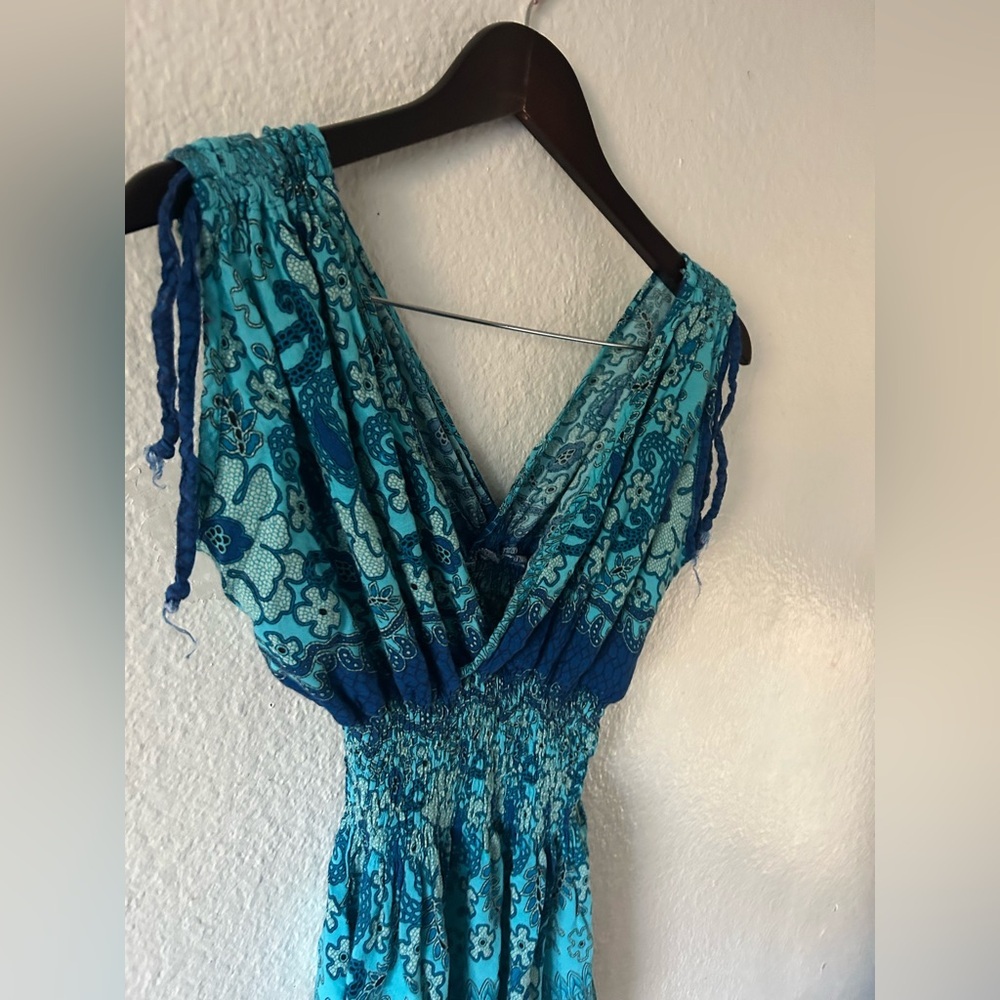 Unbranded Blue Rayon V Neck Stretch Maxi Medium Dress Fairy Mermaid Y2K - Picture 7 of 10